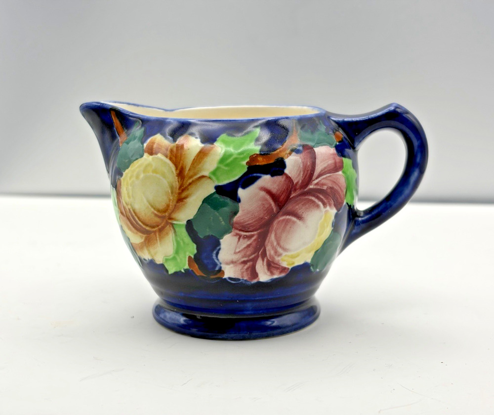 Vintage 1930's Maling Newcastle Pottery Floral Blue Creamer MADE IN ENGLAND